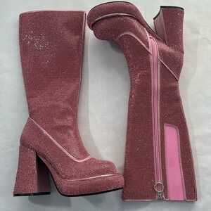 SUGAR THRILLZ BLING IT UP rhinestone PLATFORM BOOTS PINK silver women’s size 6
